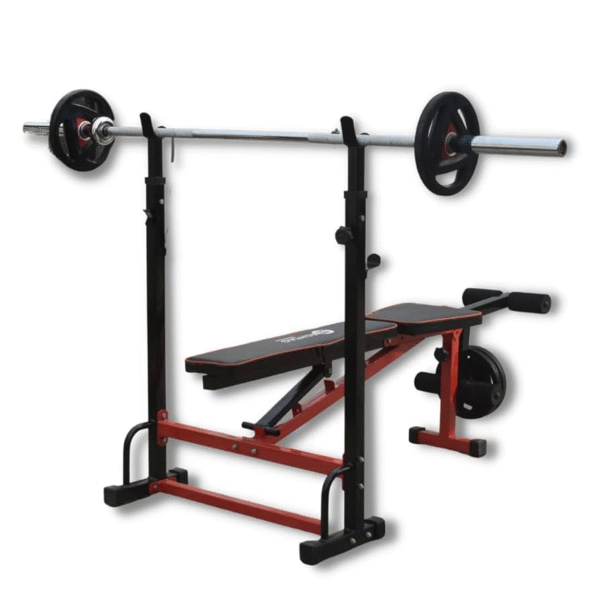 Adjustable weight bench with barbell rack for strength training