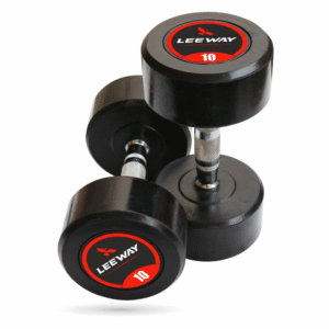 Pair of black rubber-coated dumbbells